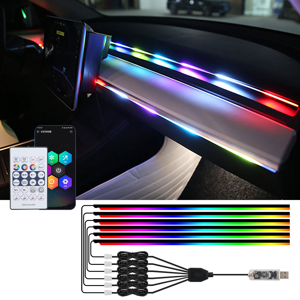 Led Ambient Interior Car Lights App Control - 6/10 in 1 Car Led Ambient