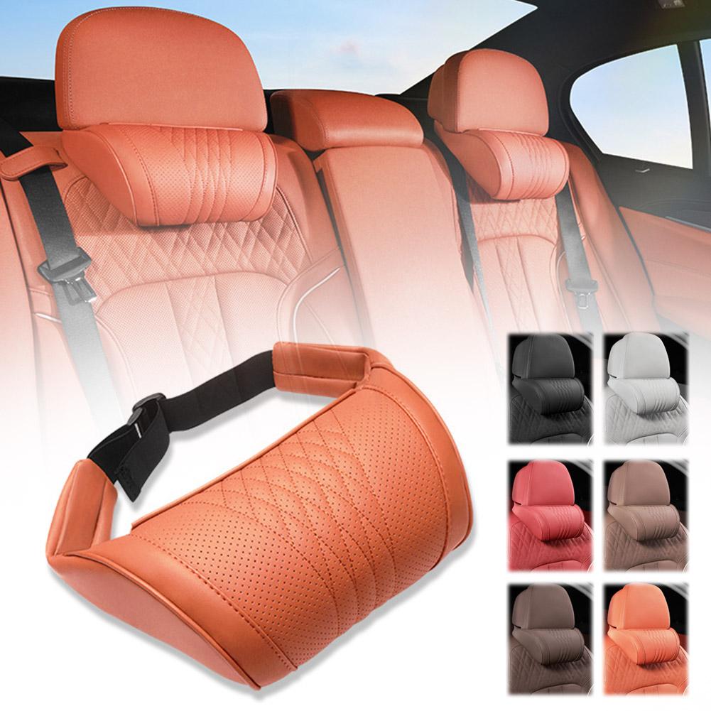 Luxury Leather Car Headrest Pi - Memory Foam Car Neck Pillow Lumbar Support review and price